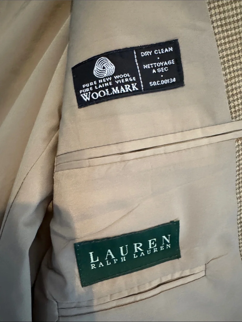 Lauren Ralph Lauren Tan Houndstooth Print Blazer